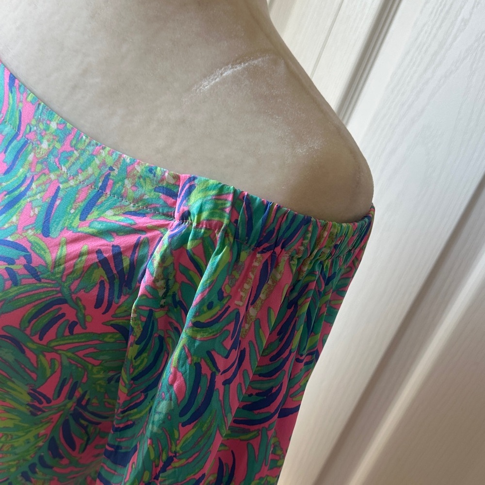 Lilly Pulitzer silk Pink and Green Off-Shoulder Blouse - Picture 3 of 8